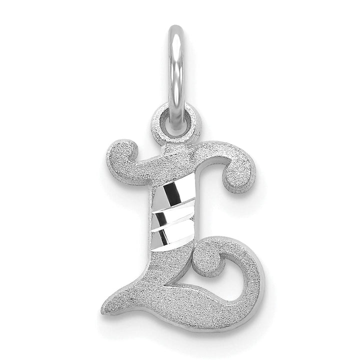 14k White Gold Small Script Design Letter L Initial Charm Pendant