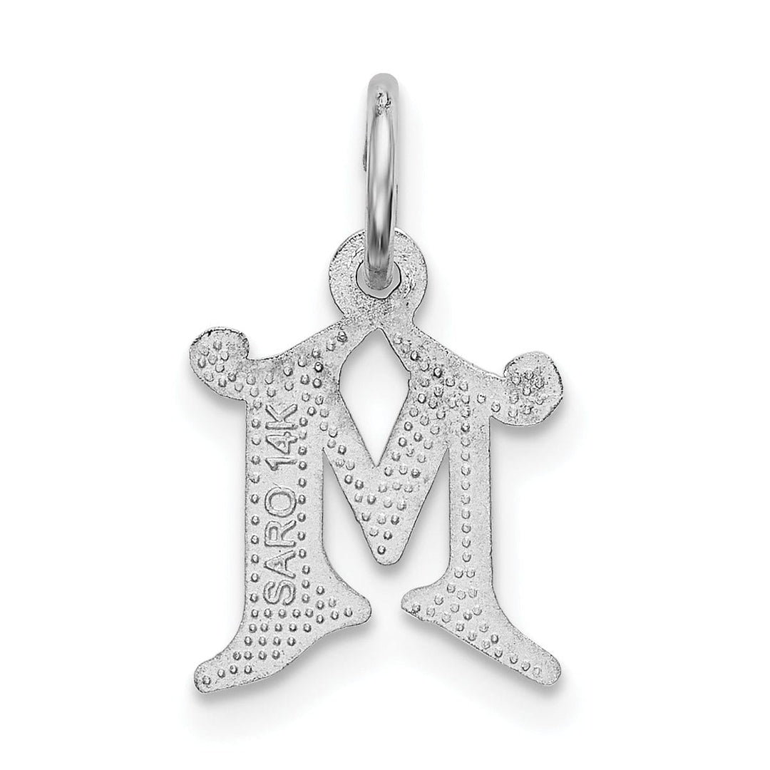 14k White Gold Small Script Design Letter M Initial Charm Pendant