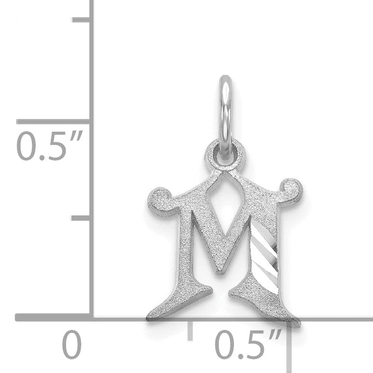 14k White Gold Small Script Design Letter M Initial Charm Pendant