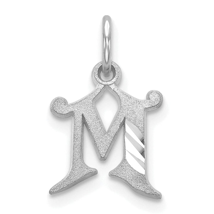 14k White Gold Small Script Design Letter M Initial Charm Pendant