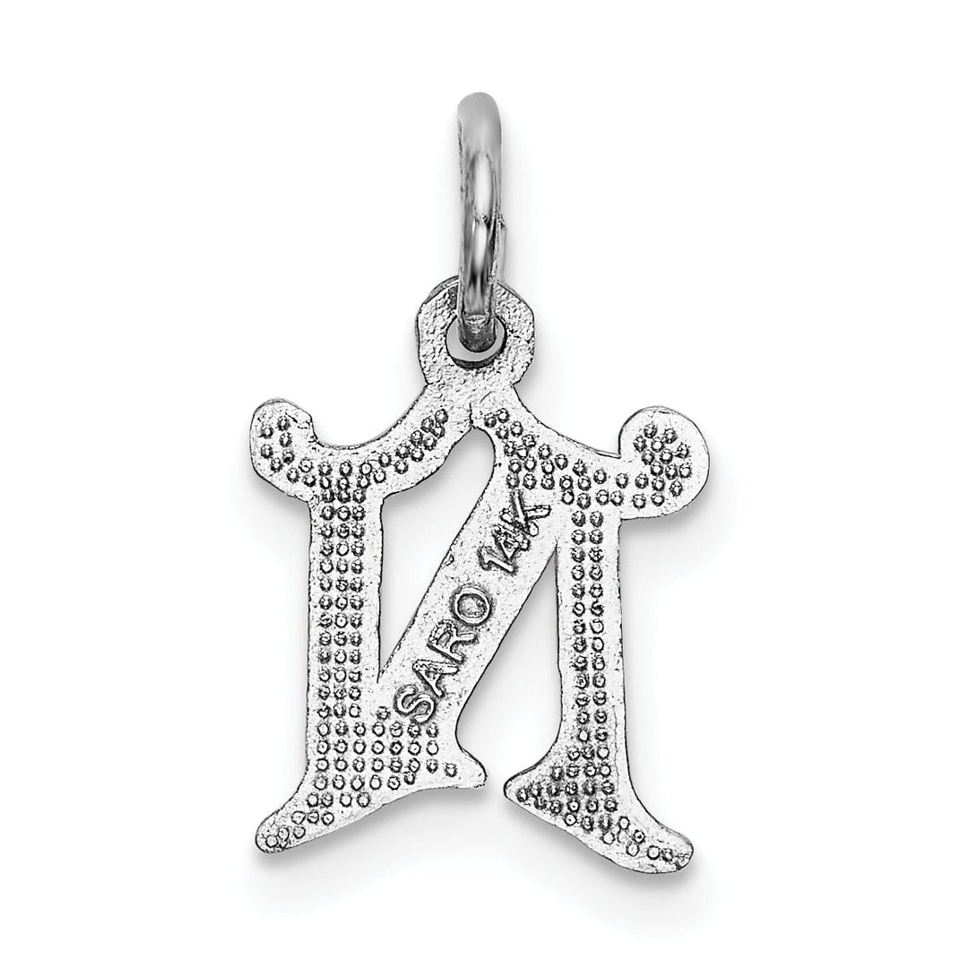 14k White Gold Small Script Design Letter N Initial Charm Pendant