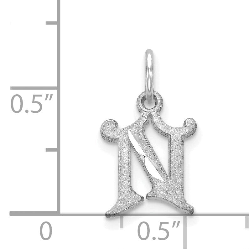 14k White Gold Small Script Design Letter N Initial Charm Pendant