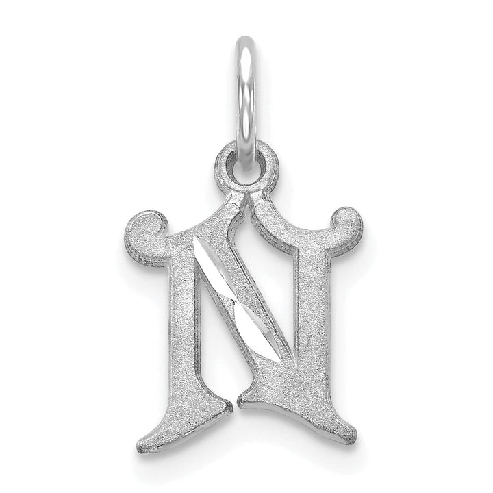 14k White Gold Small Script Design Letter N Initial Charm Pendant