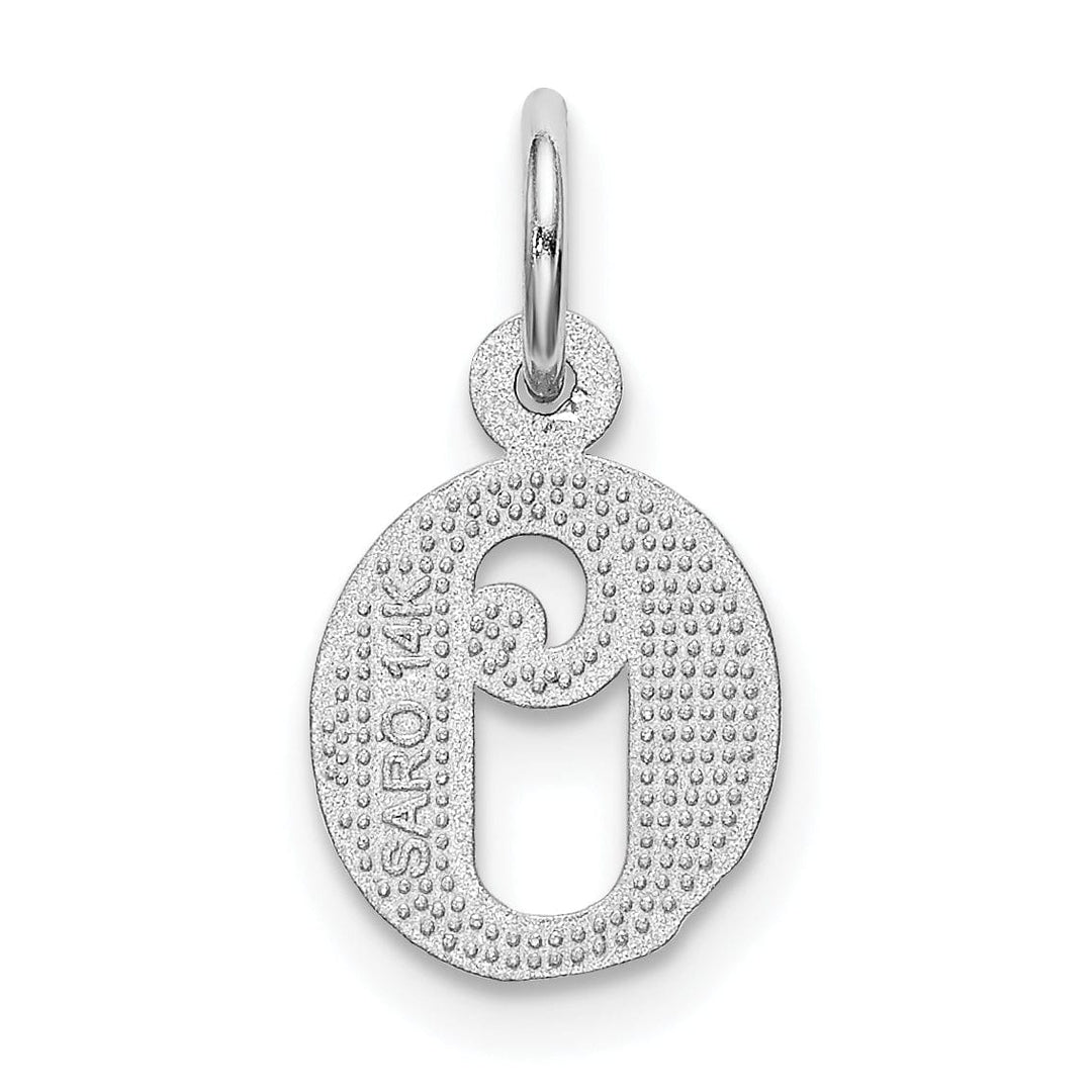 14k White Gold Small Script Design Letter O Initial Charm Pendant