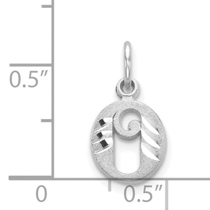 14k White Gold Small Script Design Letter O Initial Charm Pendant