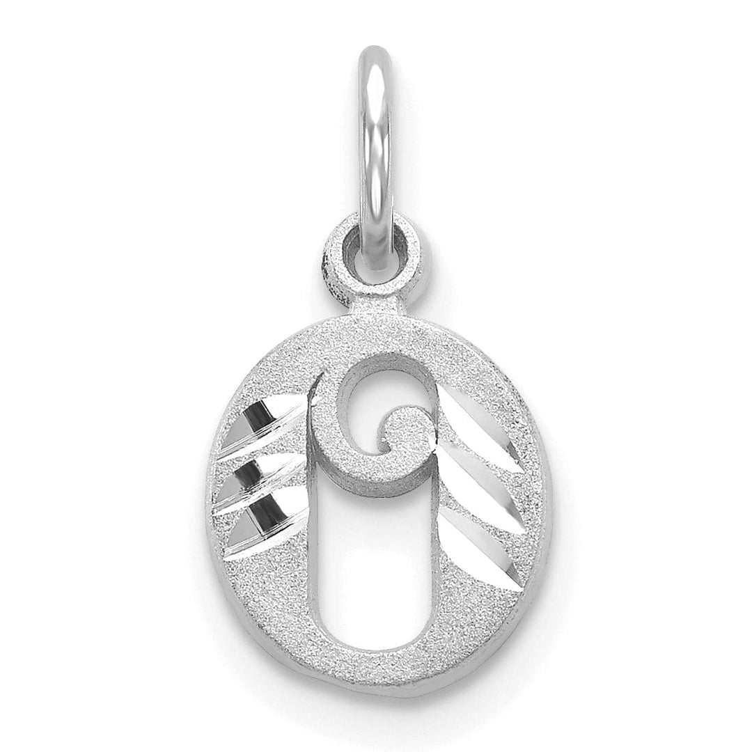 14k White Gold Small Script Design Letter O Initial Charm Pendant