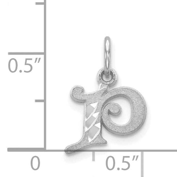 14k White Gold Small Script Design Letter P Initial Charm Pendant