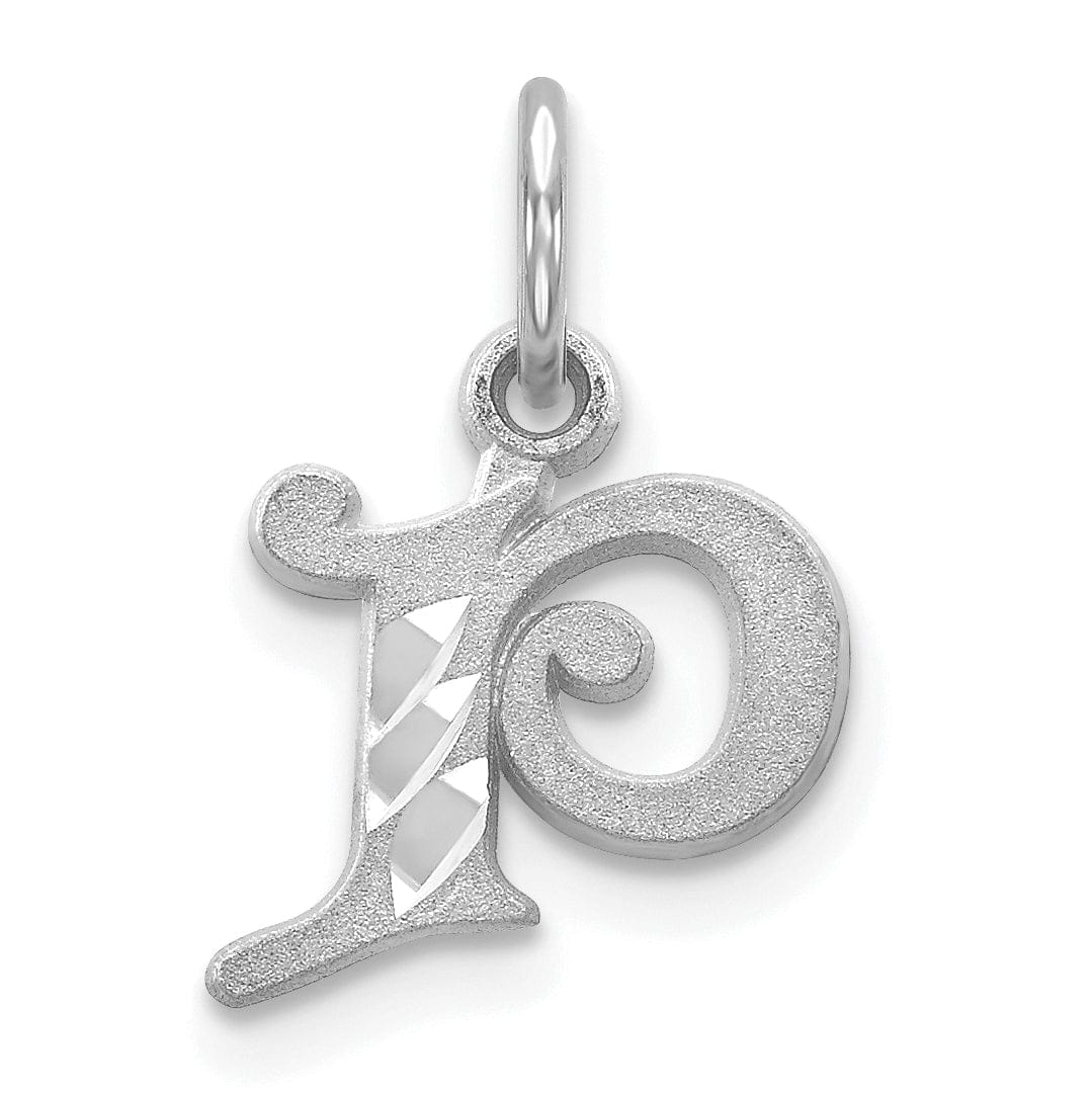 14k White Gold Small Script Design Letter P Initial Charm Pendant