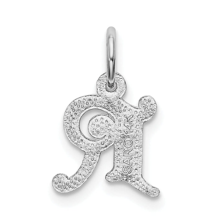 14k White Gold Small Script Design Letter R Initial Charm Pendant