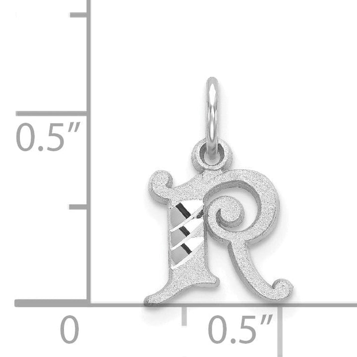 14k White Gold Small Script Design Letter R Initial Charm Pendant