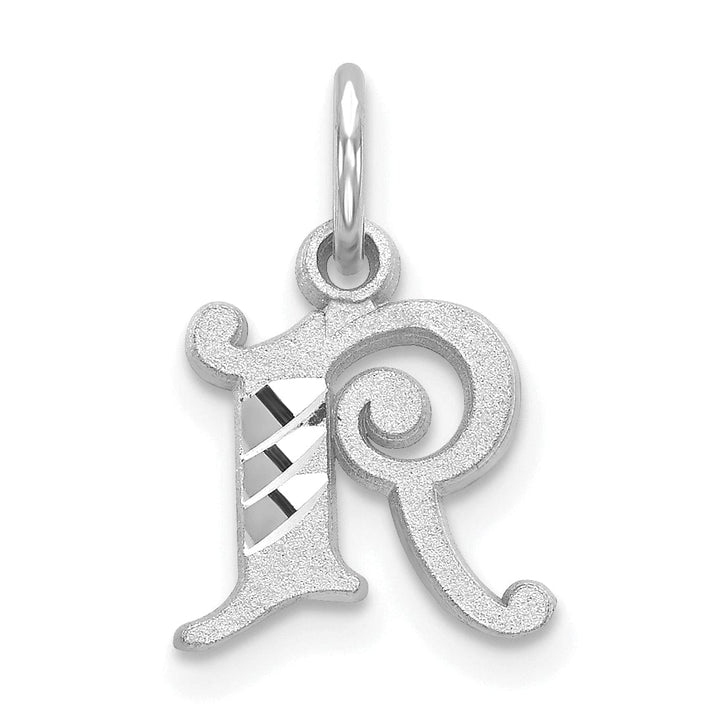 14k White Gold Small Script Design Letter R Initial Charm Pendant