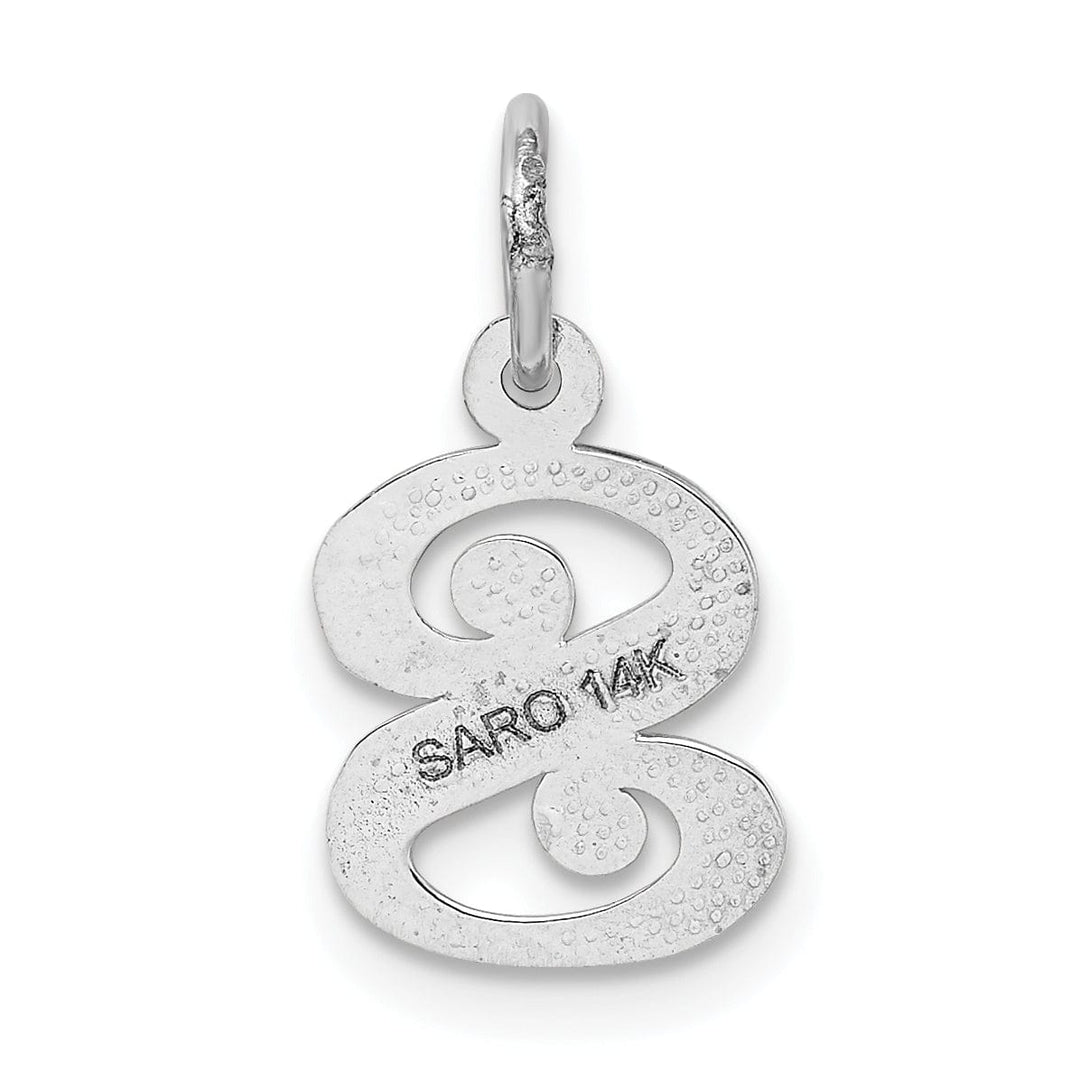 14k White Gold Small Script Design Letter S Initial Charm Pendant