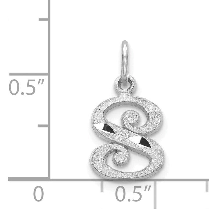 14k White Gold Small Script Design Letter S Initial Charm Pendant