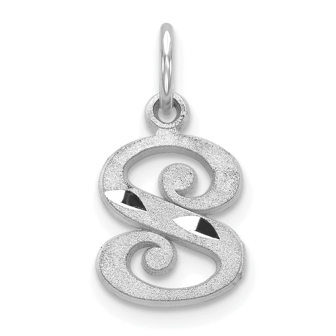 14k White Gold Small Script Design Letter S Initial Charm Pendant