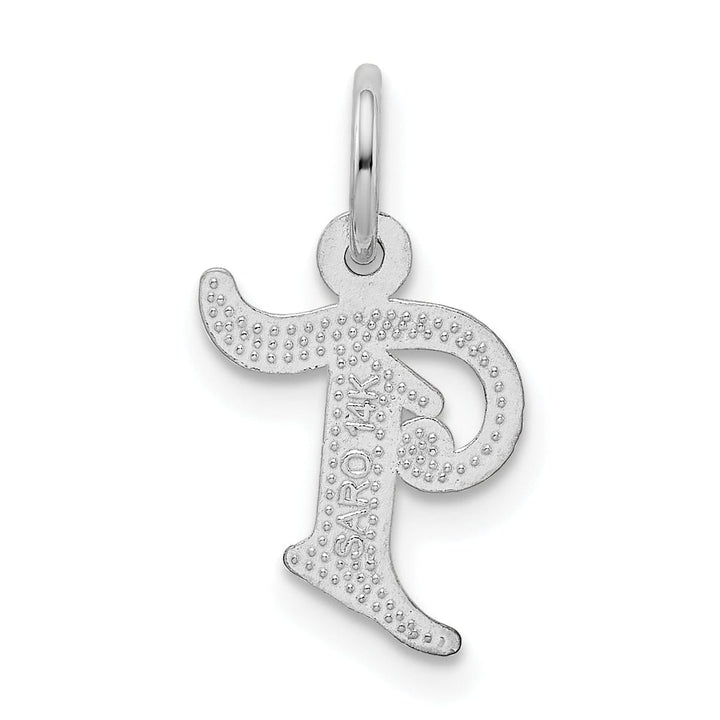 14k White Gold Small Script Design Letter T Initial Charm Pendant