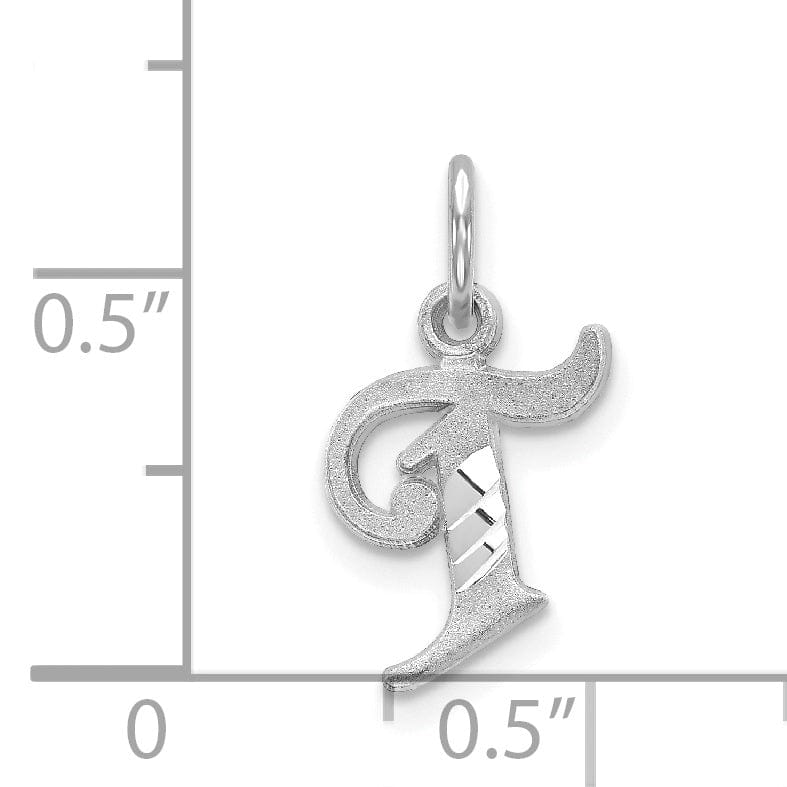 14k White Gold Small Script Design Letter T Initial Charm Pendant