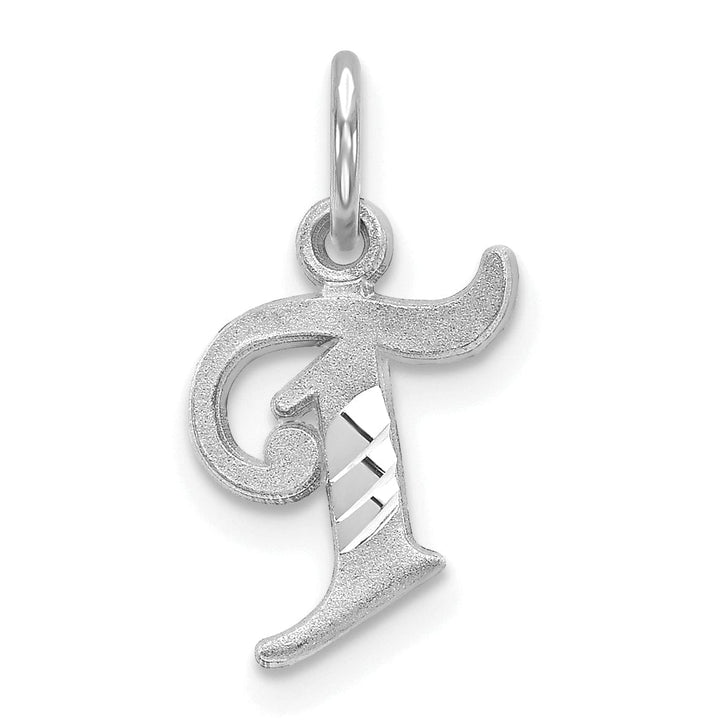 14k White Gold Small Script Design Letter T Initial Charm Pendant