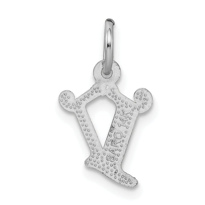 14k White Gold Small Script Design Letter V Initial Charm Pendant