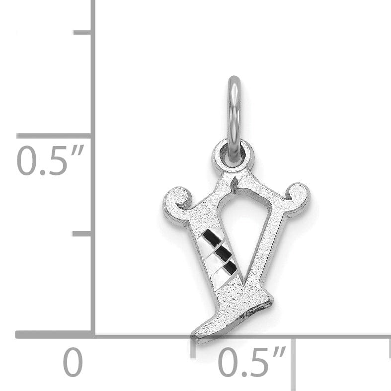 14k White Gold Small Script Design Letter V Initial Charm Pendant