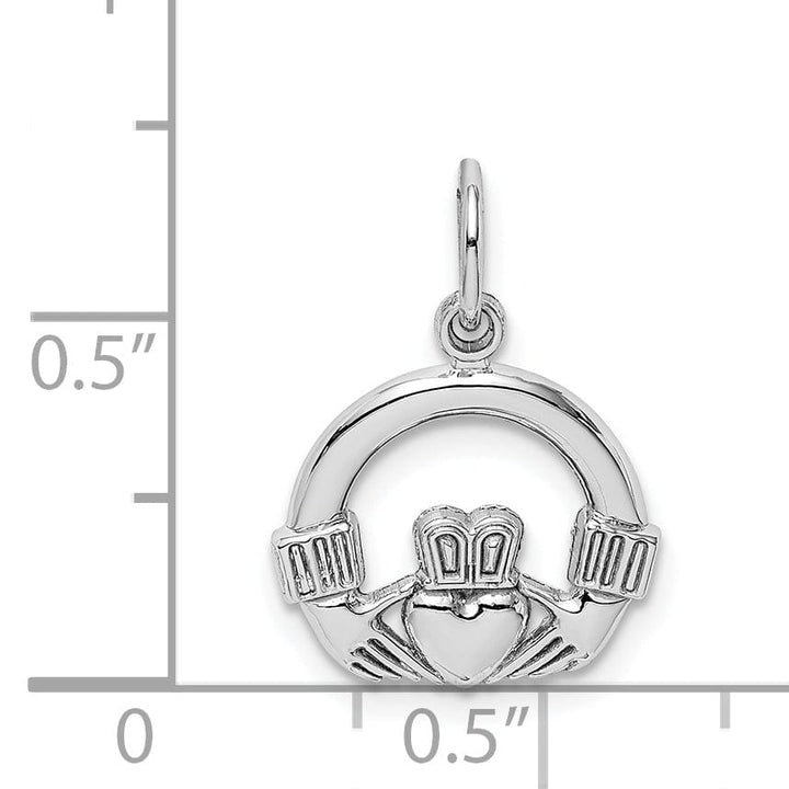 14k White Gold Textured Polished Finish Claddagh Design Charm Pendant