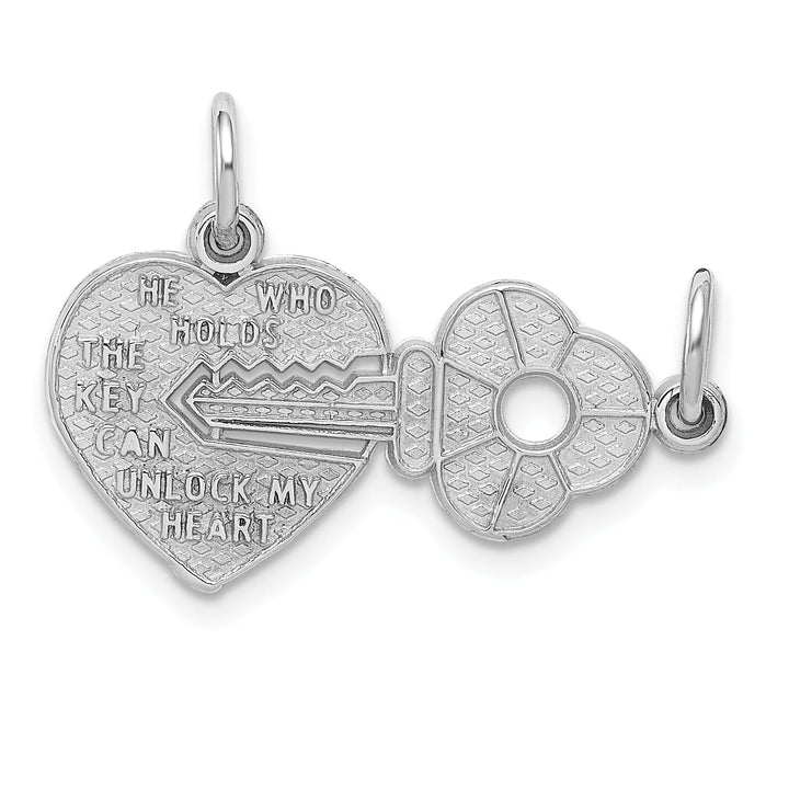 14K White Gold 2-Piece Break Apart HE WHO HOLDS THE KEY CAN UNLOCK MY HEART Charm