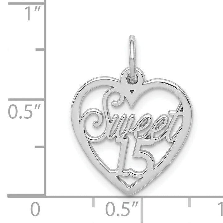 14k White Gold Sweet 15 Charm Pendant.