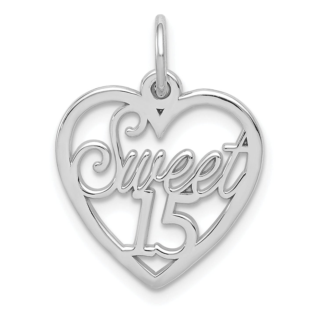 14k White Gold Sweet 15 Charm Pendant.