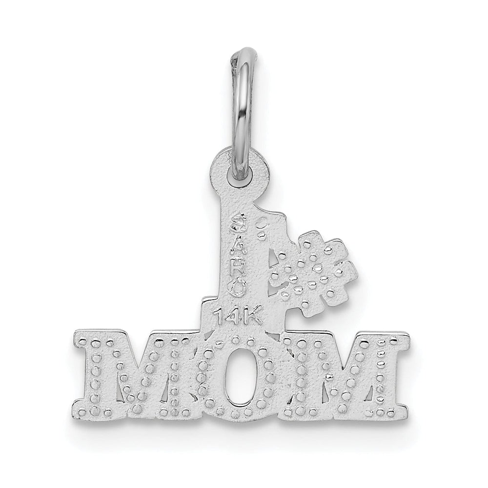 14k White Gold Polished Finish Solid Script #1 MOM Design Charm Pendant