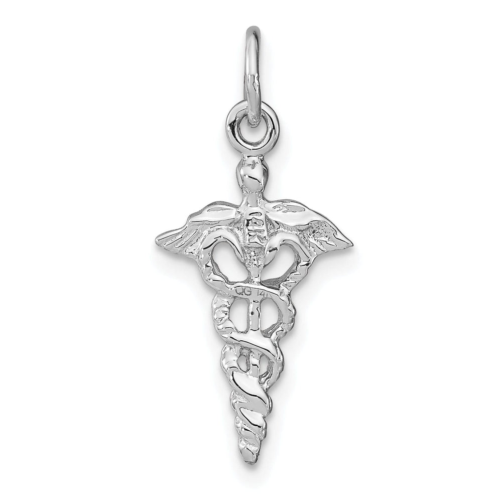 Solid 14k White Gold 3-D Caduceus Charm Pendant