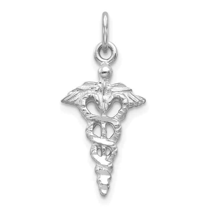 Solid 14k White Gold 3-D Caduceus Charm Pendant