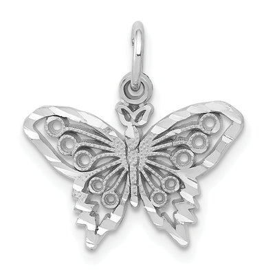 14k White Gold Textured Back Solid Diamond-Cut Brushed Finish Beaded Butterfly Charm Pendant at $ 88.71 only from Jewelryshopping.com