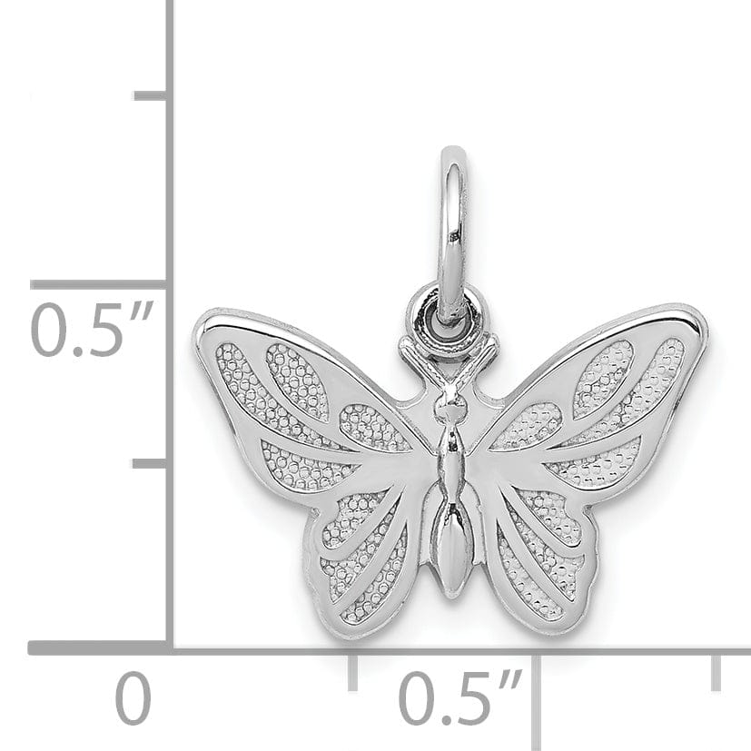 14k White Gold Textured Back Solid Polished Finish Butterfly Charm Pendant