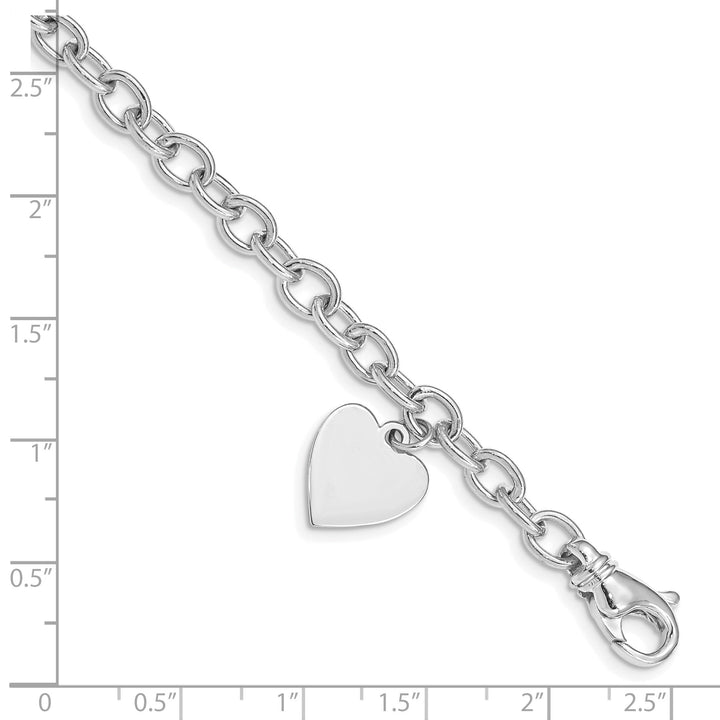 14k white gold heart link charm bracelet 8.5-inch, 13-mm width