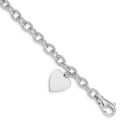 14k white gold heart link charm bracelet 7.5-inch, 13-mm width