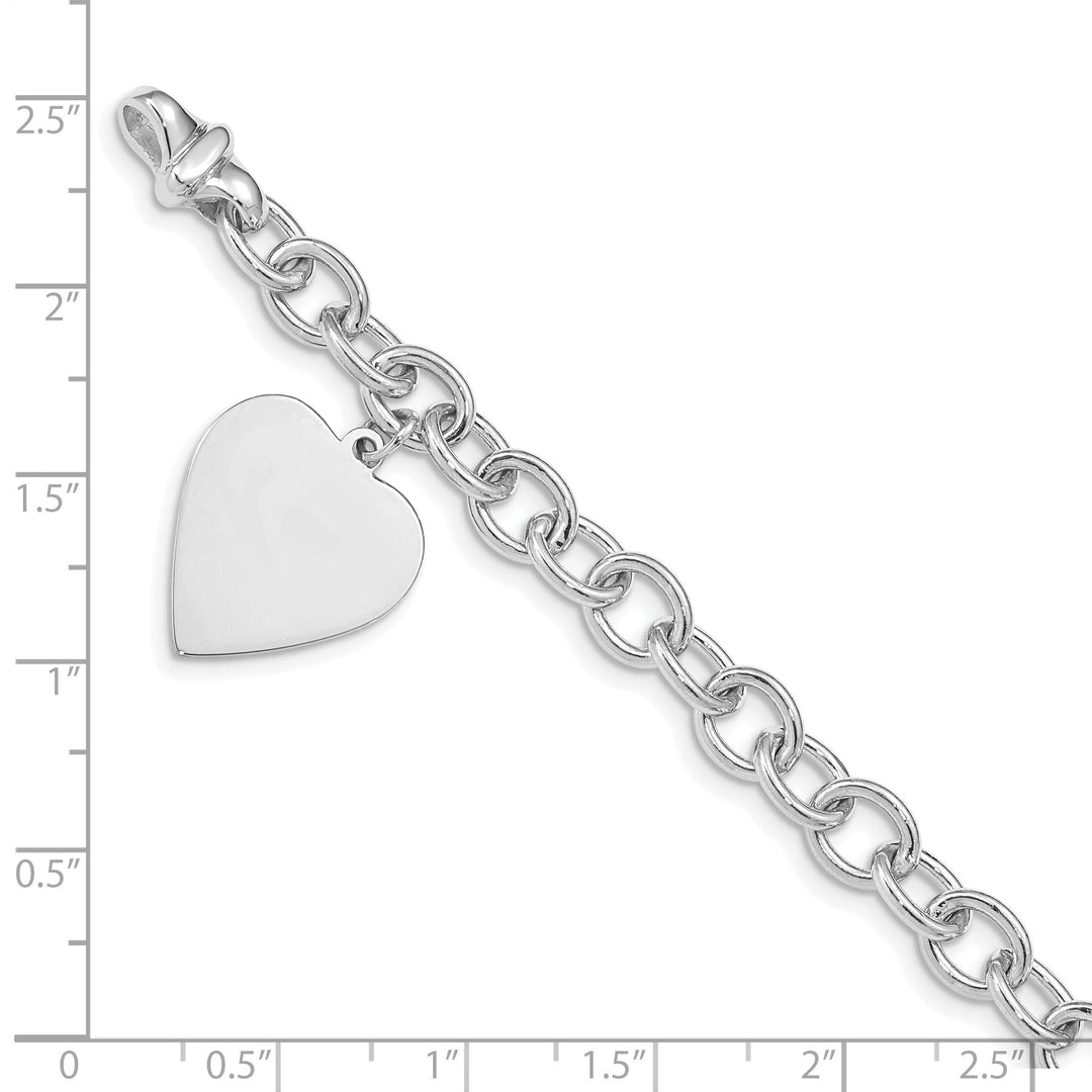 14k white gold heart link charm bracelet 8.5-Inch 17.5-mm width