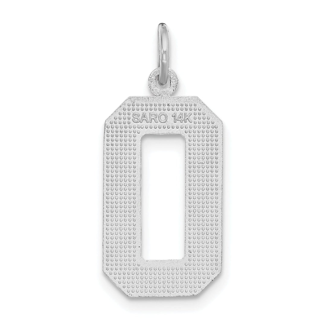 14k White Gold Diamond Cut Finish Large Size Number 0 Charm Pendant