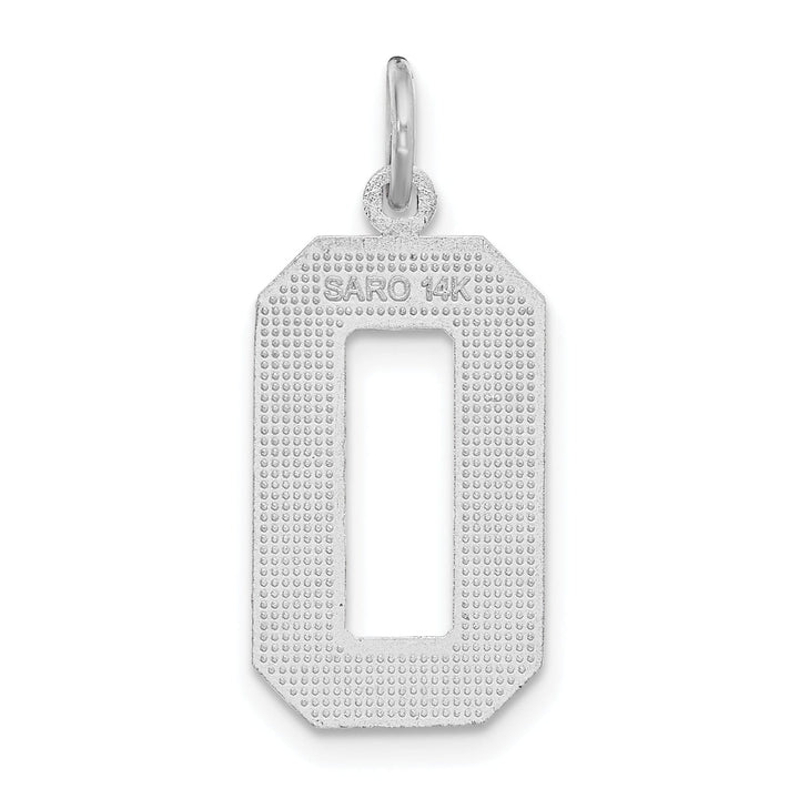 14k White Gold Diamond Cut Finish Large Size Number 0 Charm Pendant