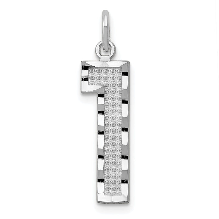 14k White Gold Diamond Cut Finish Large Size Number 1 Charm Pendant