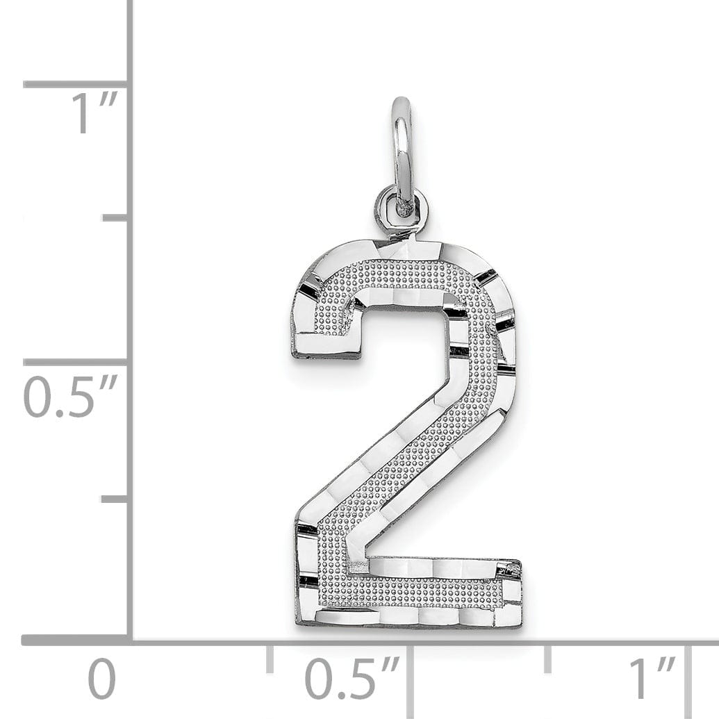 14k White Gold Diamond Cut Finish Large Size Number 2 Charm Pendant