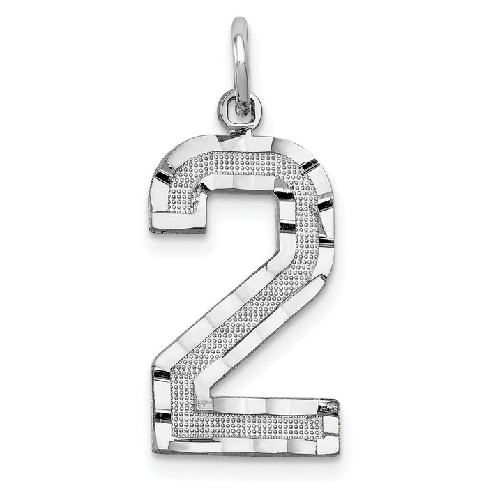 14k White Gold Diamond Cut Finish Large Size Number 2 Charm Pendant