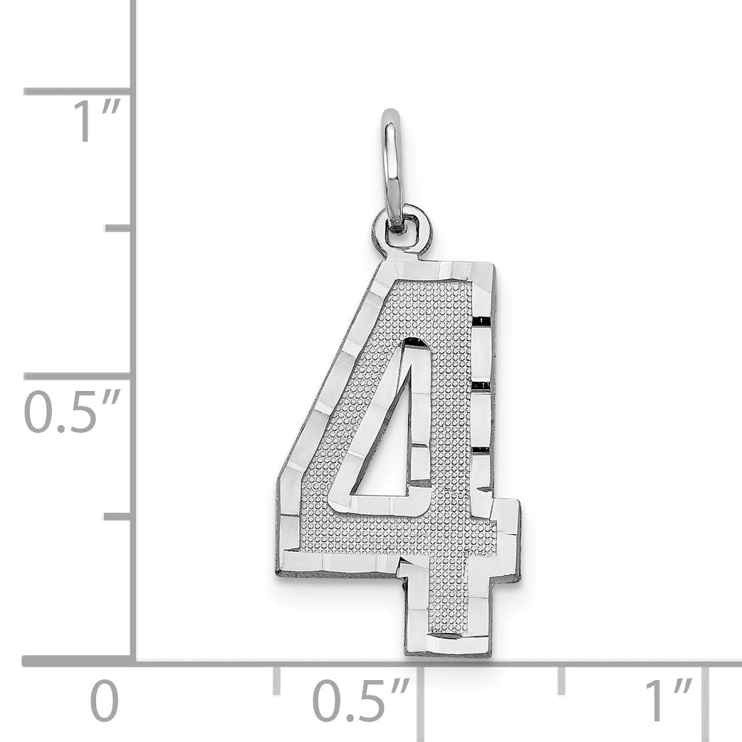 14k White Gold Diamond Cut Finish Large Size Number 4 Charm Pendant