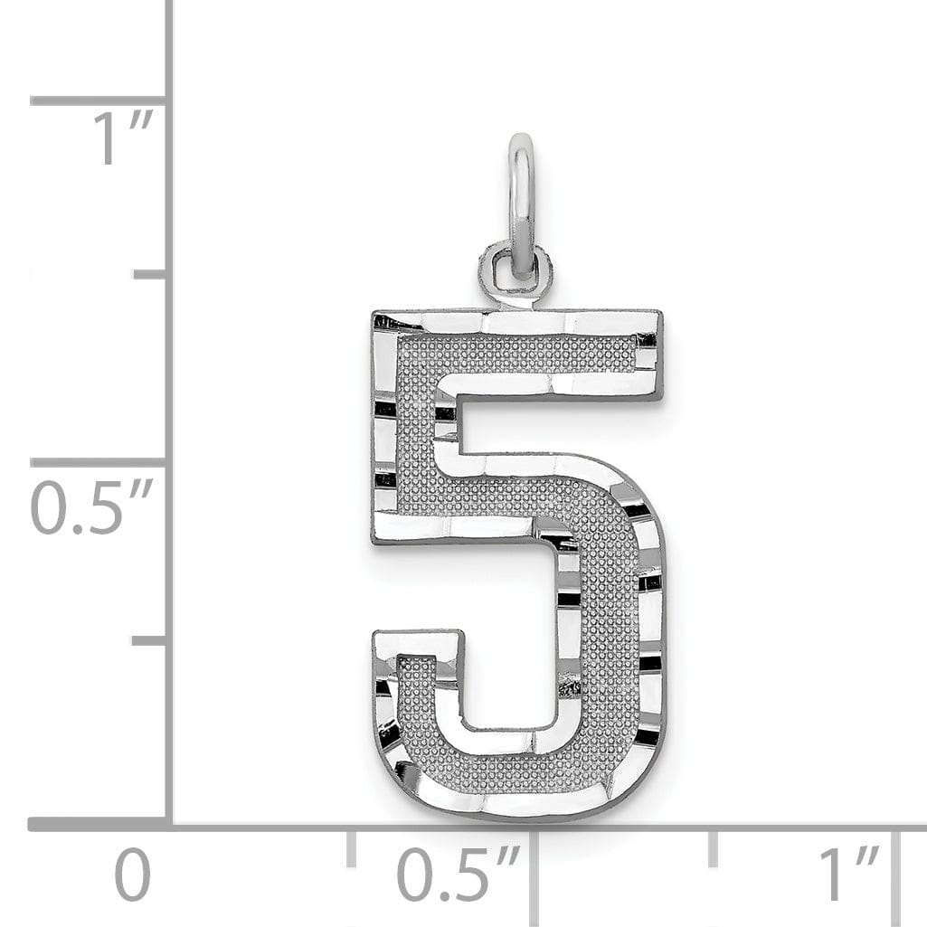14k White Gold Diamond Cut Finish Large Size Number 5 Charm Pendant