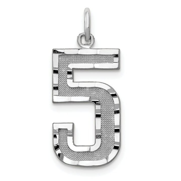 14k White Gold Diamond Cut Finish Large Size Number 5 Charm Pendant
