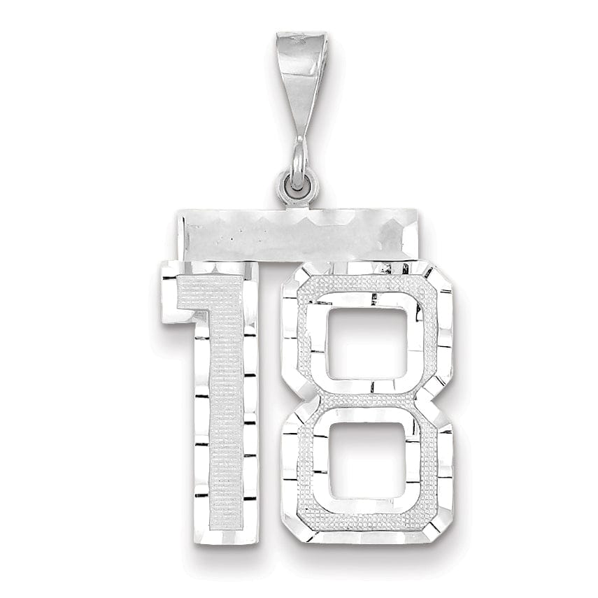 14k White Gold Diamond Cut Finish Large Size Number 18 Charm Pendant