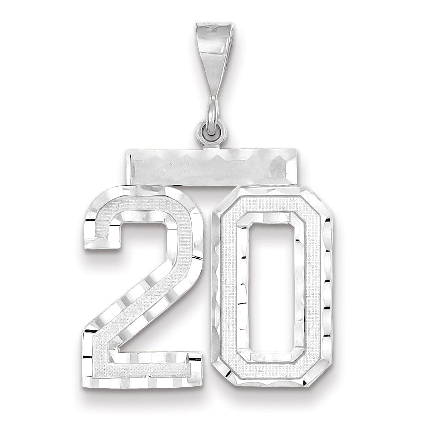 14k White Gold Diamond Cut Finish Large Size Number 20 Charm Pendant