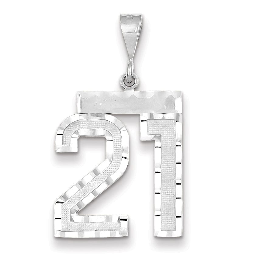 14k White Gold Diamond Cut Finish Large Size Number 21 Charm Pendant
