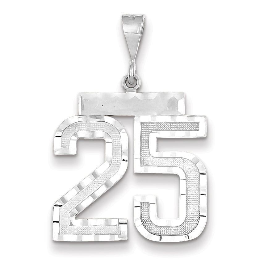 14k White Gold Diamond Cut Finish Large Size Number 25 Charm Pendant