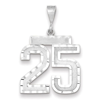 14k White Gold Diamond Cut Finish Large Size Number 25 Charm Pendant