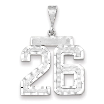 14k White Gold Diamond Cut Finish Large Size Number 26 Charm Pendant