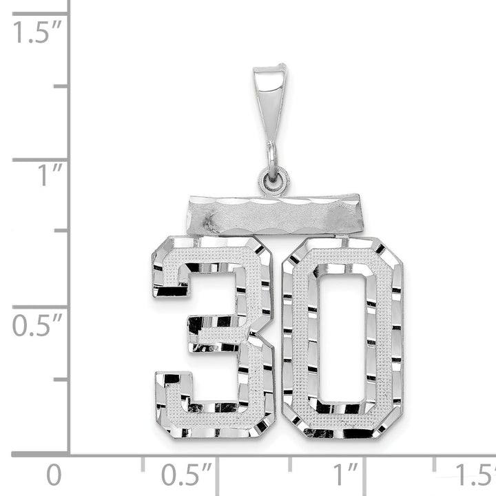 14k White Gold Diamond Cut Finish Large Size Number 30 Charm Pendant